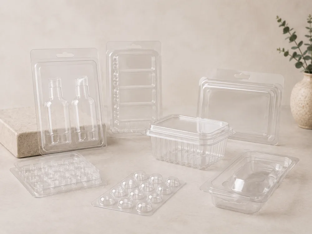 Clear PET thermoformed food trays, clamshells and blister packaging
