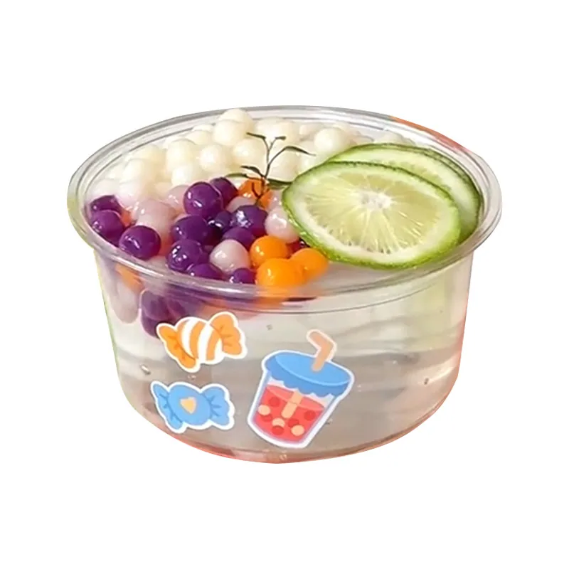 Clear PET dessert and salad bowl for fruit yogurt and takeaway food