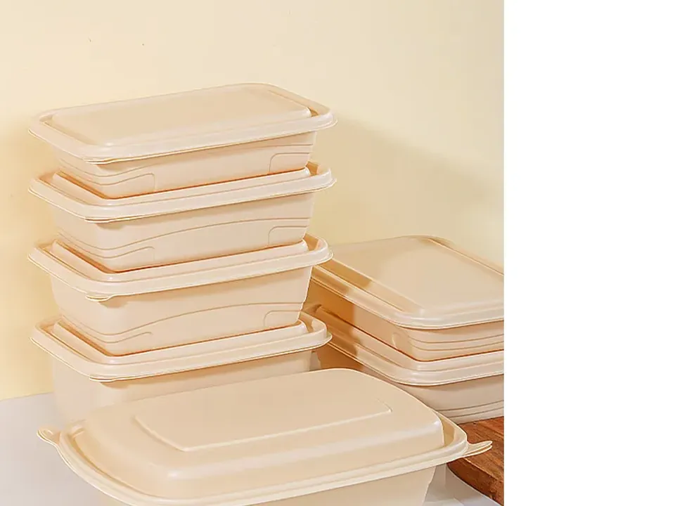Compostable cornstarch takeaway food boxes with matching lids