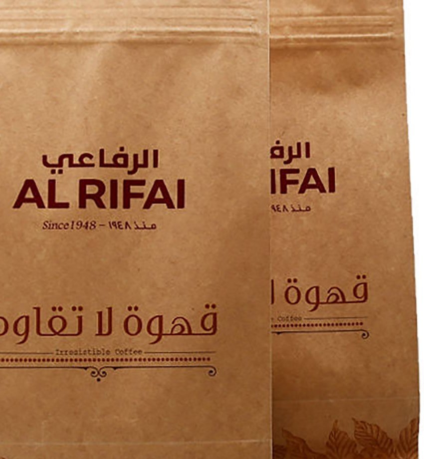 Kraft paper coffee bag material and resealable top detail