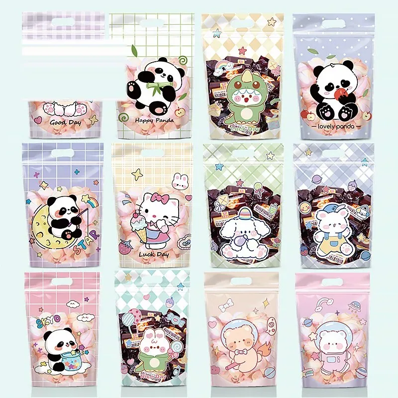 Resealable stand up pouch used for snack packaging