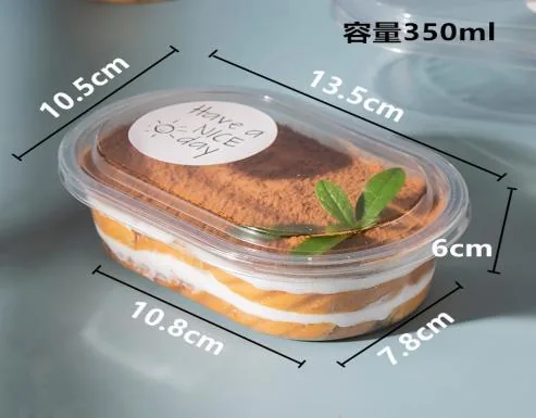 Clear oval PET clamshell container for cake and dessert packaging
