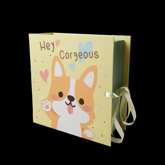 Custom printed book style paper gift box with ribbon closure