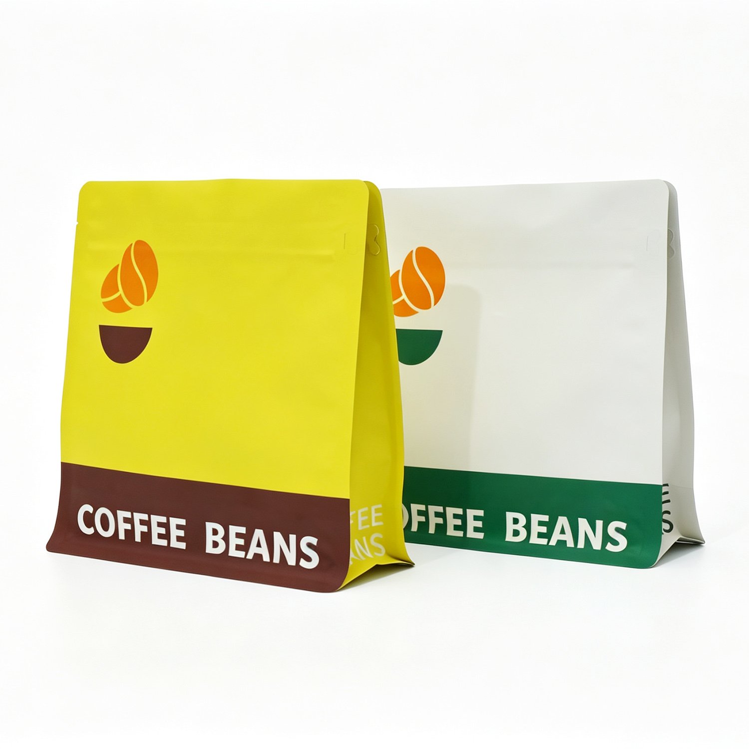 Two custom-printed coffee bags photographed on a white background